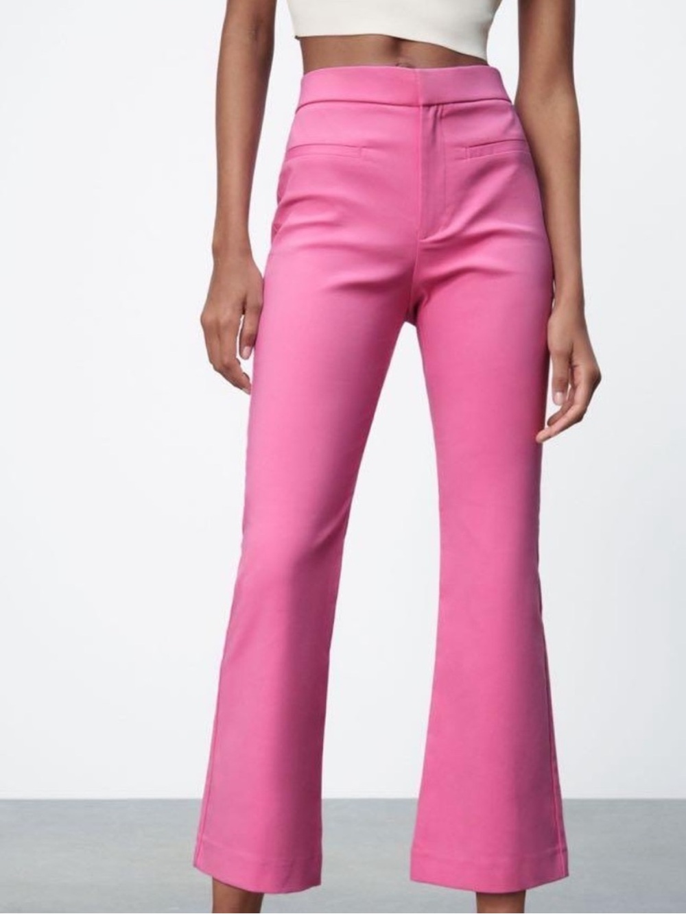 ZARA Cropped Mini Flare Pants Ankle Length Trouser High Rise Bubblegum Pink XS